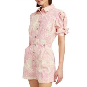 En Saison Adira pink and ivory French print button front romper